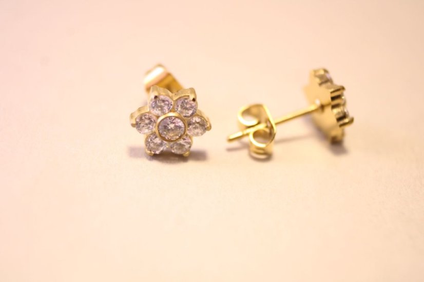 Náušnice- kvet- číre zirkóny- puzetky- pozlátená oceľ