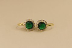 Náušnice- zelený kameň - zirkóny- patent- pozlátené striebro