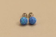 Náušnice - guličky - modrý opál - šrúbky - rhodium - striebro