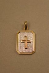 Prívesok-platnička-kombinované zlato-krížik-14 karátov
