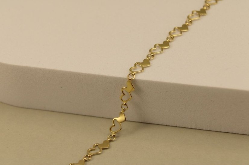 Zlatý náramok-Dámsky-srdiečka-žlté zlato-14 karátov