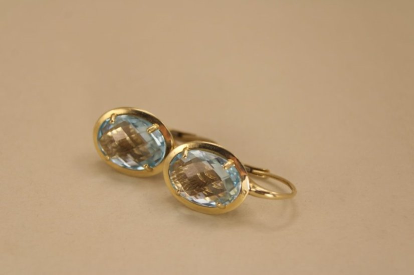 Náušnice - prírodný topás - patent - žlté zlato -14K