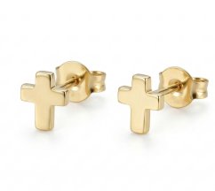 Náušnice - krížiky - puzetky - žlté zlato - 14 karátov