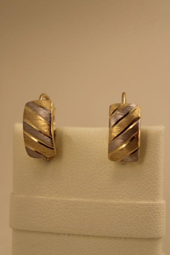 Naušnice - gravír - matovanie - patent - viacfarebné zlato - 14 karátov