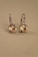 Náušnice-medovozlatý kameň- zirkóny- patent- rhódiované striebro