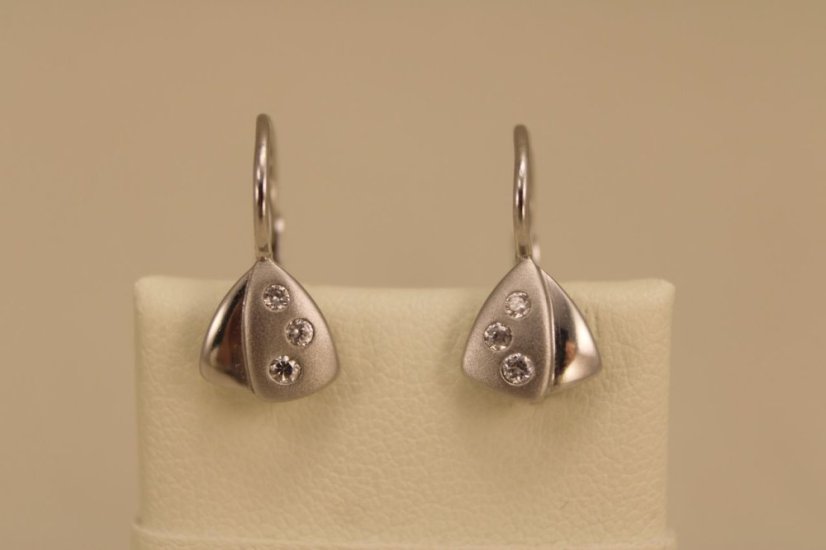Náušnice-trojuholníky-číre zirkóny-patent-biele zlato-14K