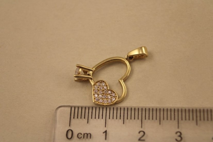 Prívesok- srdiečko- číre zirkóny- žlté zlato- 14 karátov