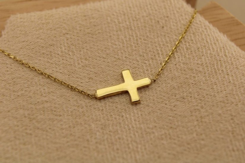 Zlatý náramok - Hladký krížik - 14k - Žlté zlato