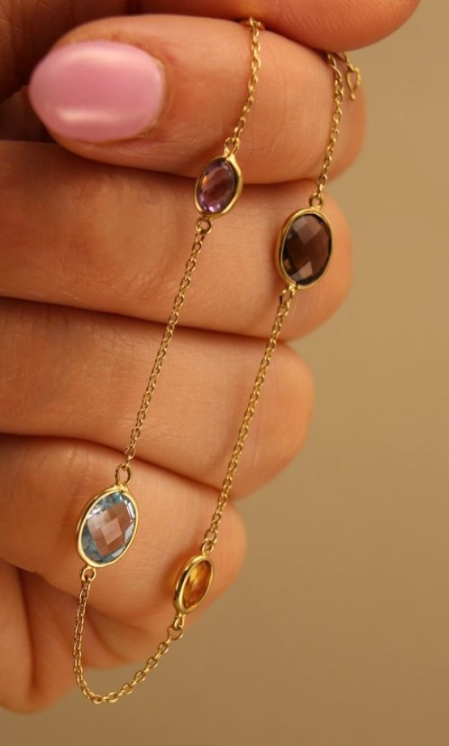 Náramok - Topás - Záhneda - Ametyst - Citrín - žlté zlato - 14K