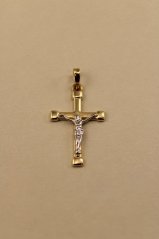 Prívesok- krížik s Ježišom- viacfarebné zlato- 14 karátov