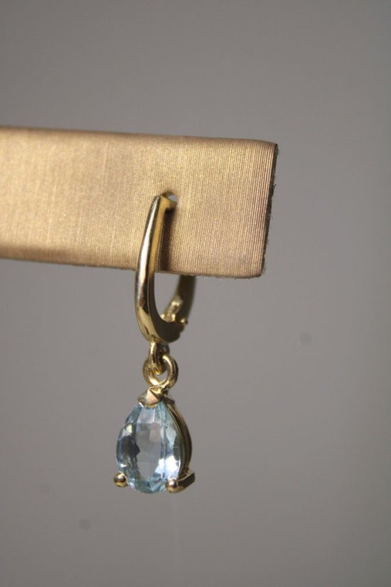 Zlaté náušnice so svetlo modrými topásmi, žlté zlato, francúzsky patent, 2,84 g, 14K 585/1000