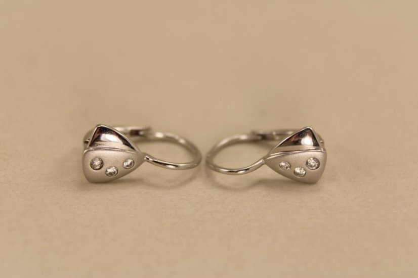 Náušnice-trojuholníky-číre zirkóny-patent-biele zlato-14K