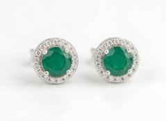 Náušnice - Achát - číre zirkóny - šrúbky - rhodium - striebro