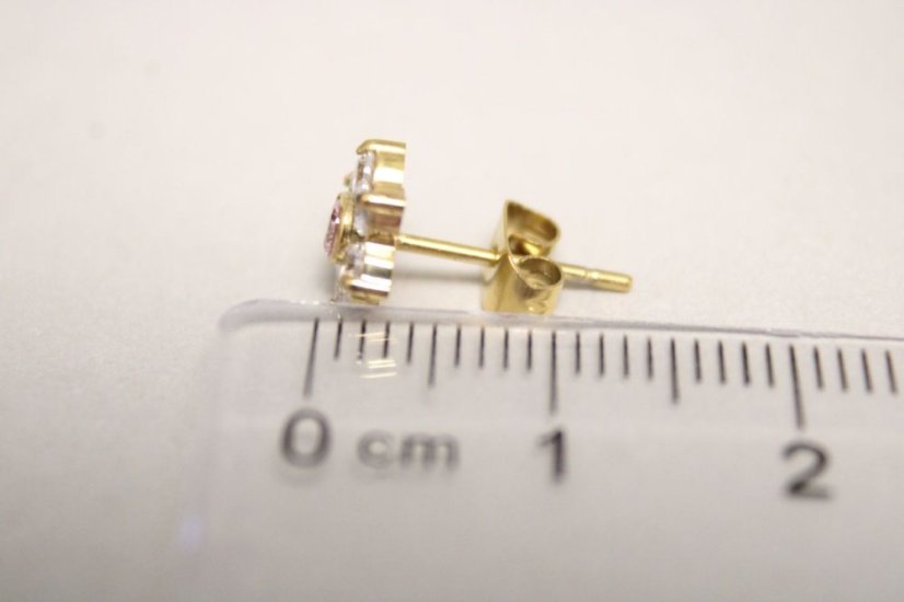 Pozlátené naušnice z chirurgickej ocele v tvare kvetu s farebným zirkónom, číre kamienky, puzetové zapínanie, 1,14g, 316/L