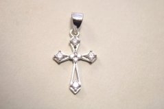 Strieborný prívesok krížik so zirkónmi, rhodium, 0,87 g, 925/1000