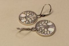 Náušnice -strom života-biely opál-rhodium-klasické zapínanie-striebro