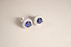 Strieborné náušnice s modrým zirkónom, rhodium, napichovacie puzety, 2,02 g, 925/1000