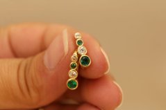 Zlaté náušnice-zelený zirkón-číry zirkón-patent-žlté zlato 14k