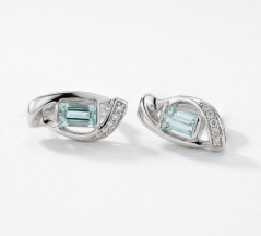 Náušnice - modrý topás - čire zirkóny - puzetky - rhodium - striebro