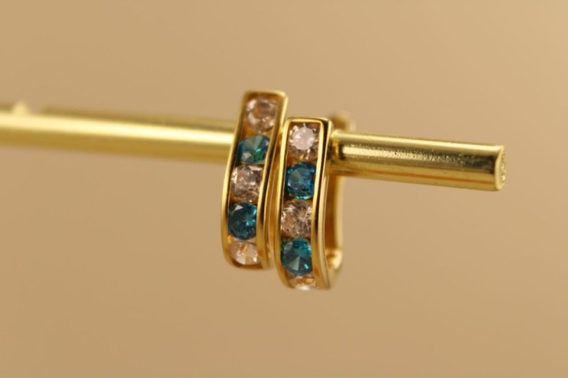 Zlaté dámske náušnice - Francúzke zapínanie - Zirkóny - 14k - Žlté zlato