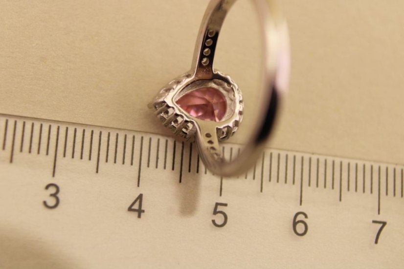 Strieborný prsteň slza - Rúžový zirkón - 925 - rhodium