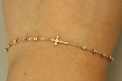 Náramok-Ruženec-Gravírované guľôčky-Kríž-Viacfarebné zlato-14k