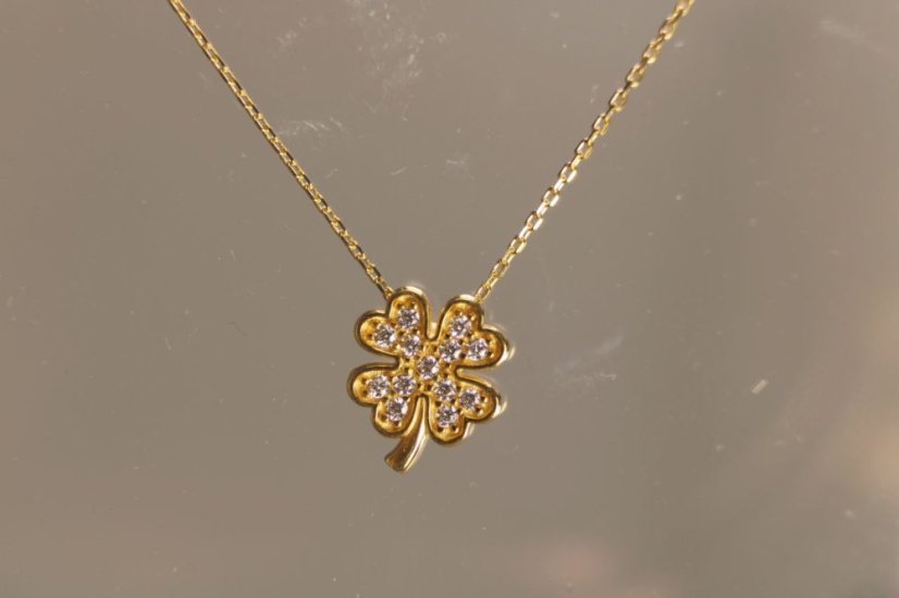 Zlatá retiazka celebritka s príveskom štvorlítok číre zirkóny, žlté zlato, 45-48 cm, 1,62g, 14k 585/1000