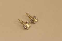 Náušnice - motýľ - číre zirkóny - žlté zlato - brizúra -14K