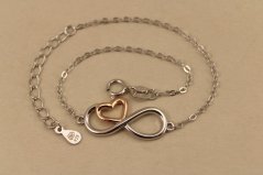 Náramok- nekonečno- srdiečko- kombinované striebro