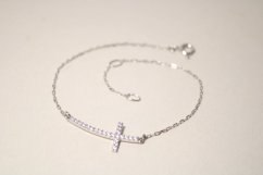 Náramok - biele zlato-krížik-číre zirkóny-14 karátov