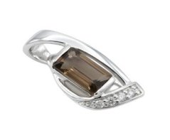 Prívesok - hnedo-šedý kremeň- číre zirkóny-rhodium-striebro