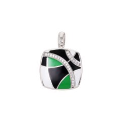 Strieborný štvorcový prívesok so smaltom a čírymi zirkónmi, rhodium, 4,18 g, 925/1000