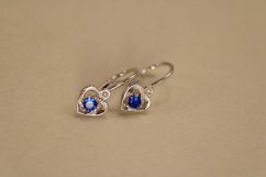 Náušnice - srdiečka - modrý zirkón - brizúra - biele zlato - 14K