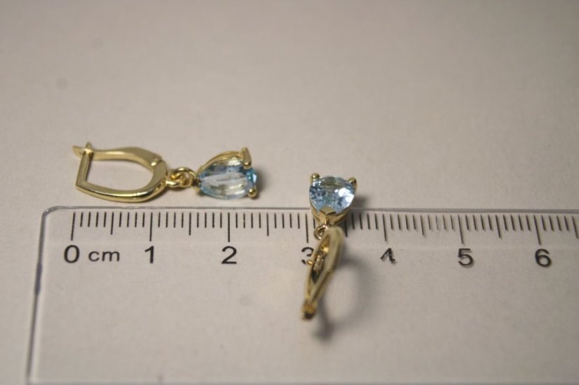 Zlaté náušnice so svetlo modrými topásmi, žlté zlato, francúzsky patent, 2,84 g, 14K 585/1000