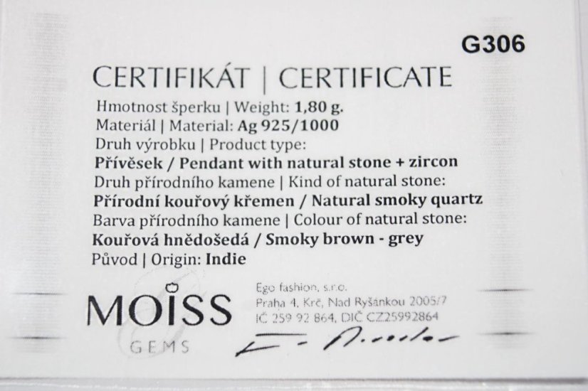Prívesok - hnedo-šedý kremeň- číre zirkóny-rhodium-striebro