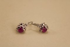 Náušnice - Lienky - sýto-rúžový zirkón - brizúra - biele zlato - 14K