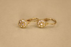 Náušnice-kvietky-číry zirkón- brizúra- žlté zlato- 14 karátov