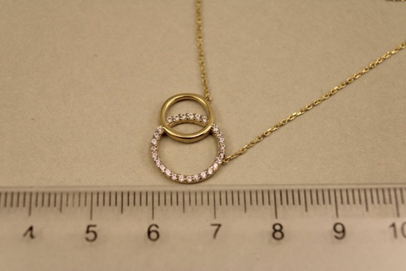 Celebritka- Anker-dva kruhy- číre zirkóny- žlté zlato- 14 karátov