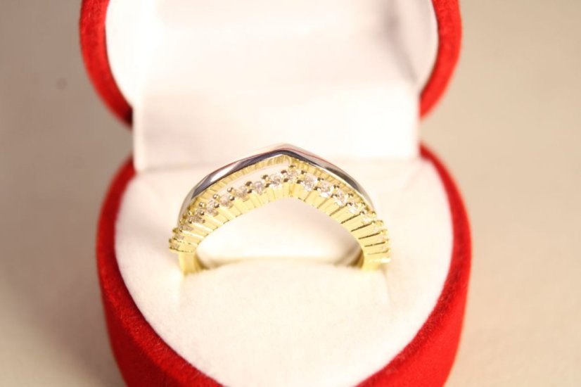 Strieborný pozlátený dvojitý prsteň so zirkónmi, kombinované striebro, veľkosť 51, 2,72 g, 925/1000