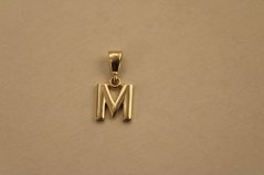 Prívesok - písmeno M - žlté zlato - 14 karátov