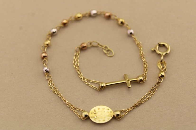 Zlatý náramok - Ruženec - 14k - Kombinované zlato