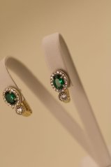 Náušnice- zelený kameň- zirkóny- fracúzsky patent- viacfarebné zlato- 14K