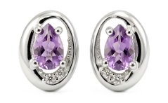 Naušnice- Ametyst- číre zirkóny- puzetky- rhódiované striebro