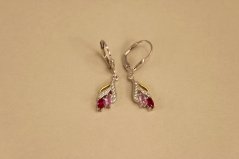 Náušnice - visiace - ružové zirkóny - patent - kombinované striebro