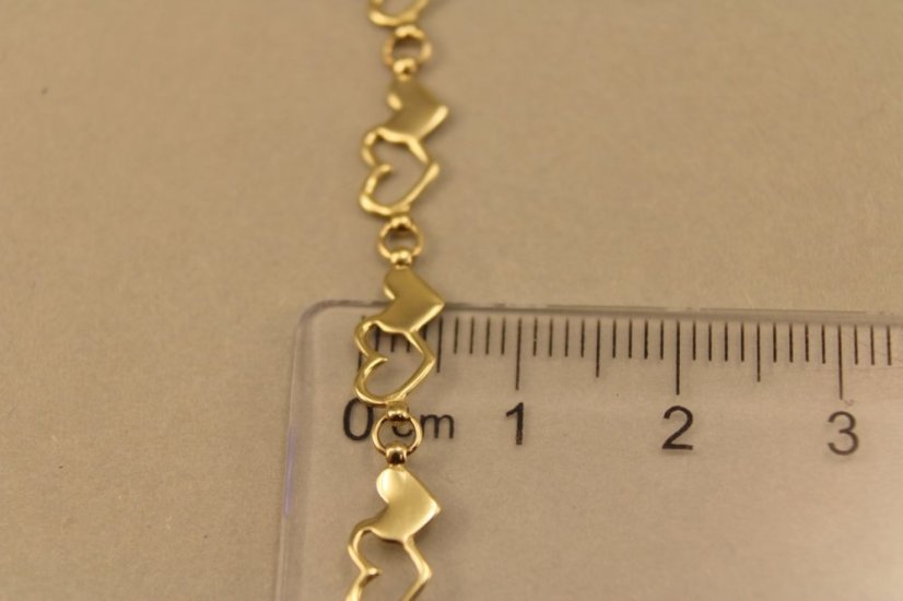 Zlatý náramok-Dámsky-srdiečka-žlté zlato-14 karátov