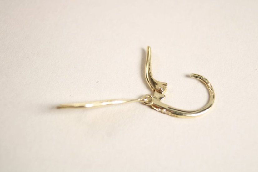 Zlaté visiace náušnice listy, číre zirkóny, žlté zlato, patentové zapínanie, 1,95 g, 14K, 585/1000