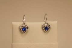 Náušnice - srdiečka - modrý zirkón - brizúra - biele zlato - 14K