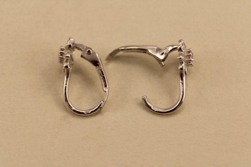 Náušnice-kvietky- farebné zirkóny- patent- biele zlato-14K