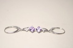 Náušnice- fialové zirkóny- patent- rhódiované striebro