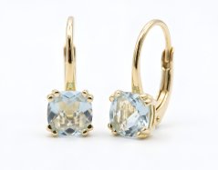 Náušnice-  modrý Topás- patent- žlté zlato- 14 karátov